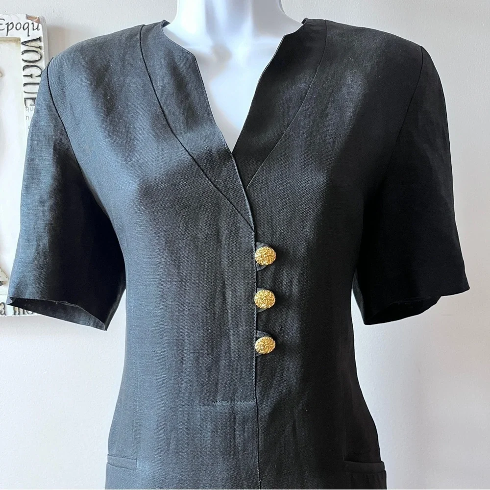 Vintage 80s Harvé Benard Short Sleeve Black Secretary Sheath Dress Size S - Picture 3 of 14